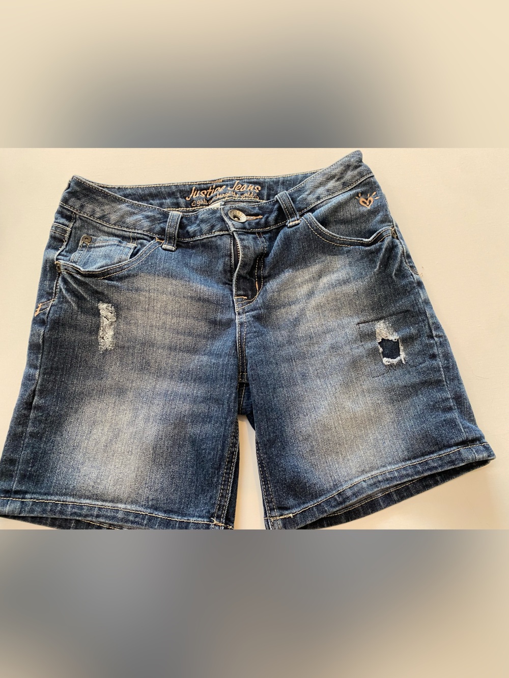 Justice Girls Size 12 Regular Blue Denim Distressed Jean Shorts
